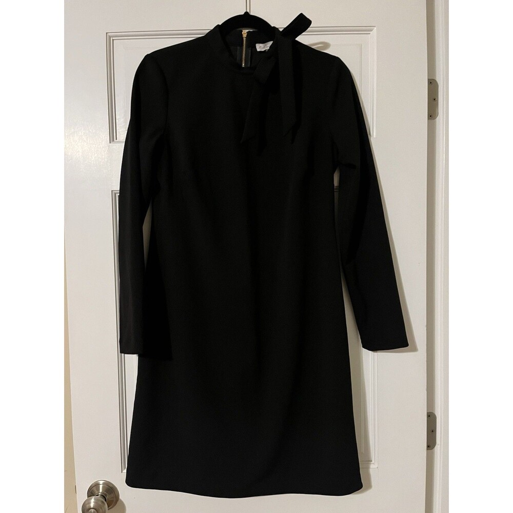 Calvin Klein Women’s Size 8 Black Solid Mock Neck Long Sleeve Shift Short Dress